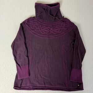 Eddie Bauer Women's L Purple Cowl Neck Sweater Cotton Nylon Embroidered Knit